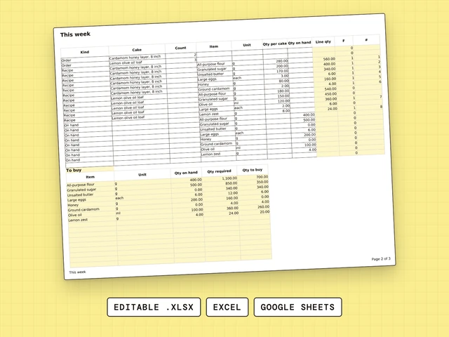 Order Ingredient List cover: Inventory & Purchasing spreadsheet, editable .xlsx for Excel and Google Sheets